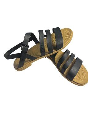 Crocs Womens Tulum Strappy Sandals Black & Tan Size 6 Lightweight & Adjustable